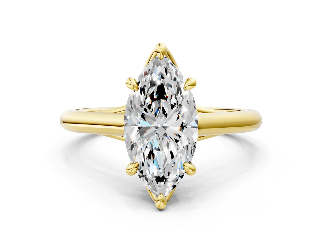 Yellow gold Marquise Solitaire Engagement Ring with Six-Prong Setting and Classic Band 1