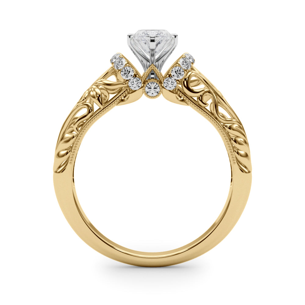 Yellow gold Marquise Solitaire Filigree Engagement Ring with Halo and Prong Setting 2