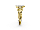Yellow gold Marquise Solitaire Filigree Engagement Ring with Halo and Prong Setting_73