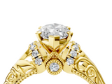 Yellow gold Marquise Solitaire Filigree Engagement Ring with Halo and Prong Setting_75