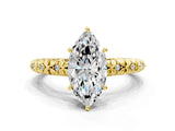 Yellow gold Marquise Solitaire Floral Milgrain Engagement Ring_32