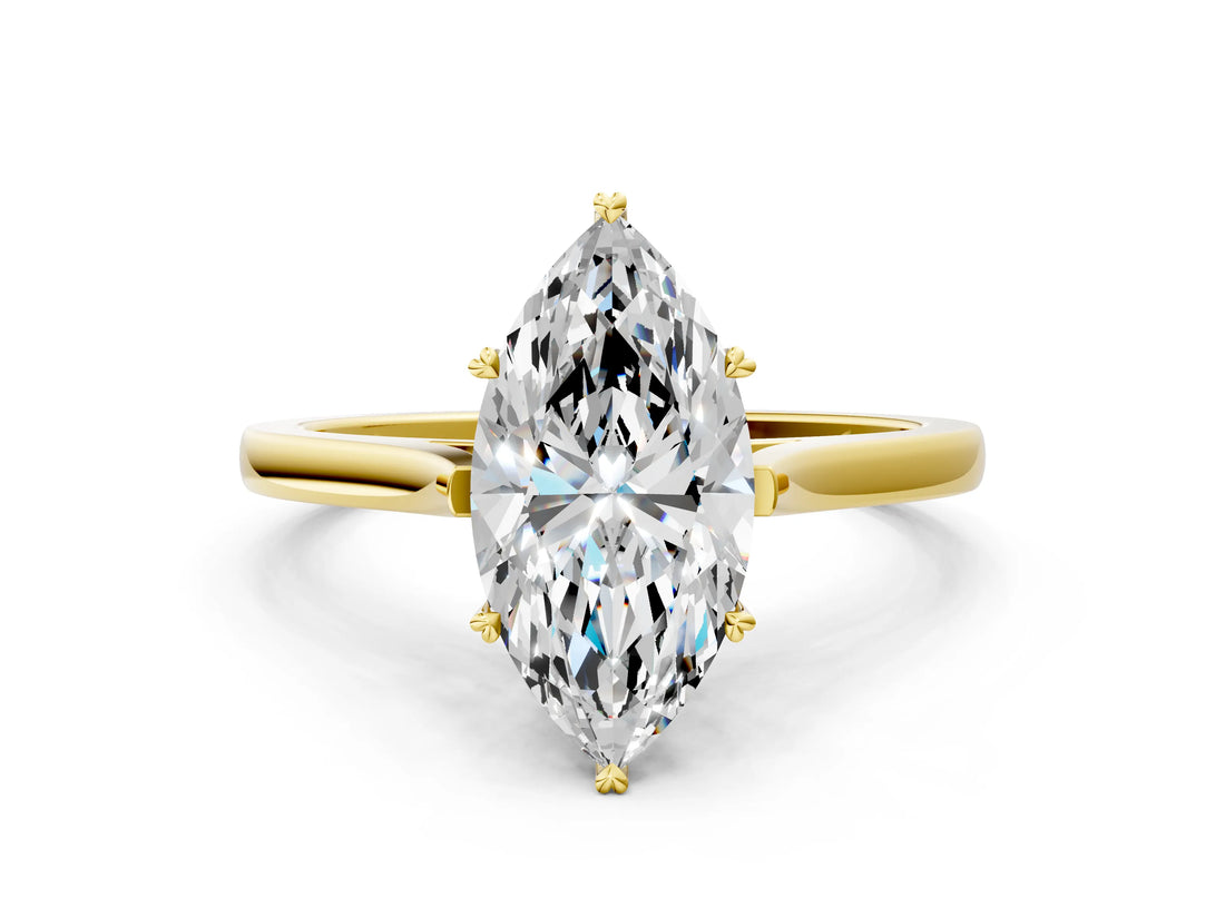Yellow gold Marquise Solitaire Heart Prong Engagement Ring with Tapered Band_54