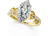 Yellow gold Marquise Solitaire Leaf-Inspired Diamond Ring with Pavé Band and Four-Prong Setting_5