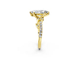 Yellow gold Marquise Solitaire Leaf-Inspired Diamond Ring with Pavé Band and Four-Prong Setting_6