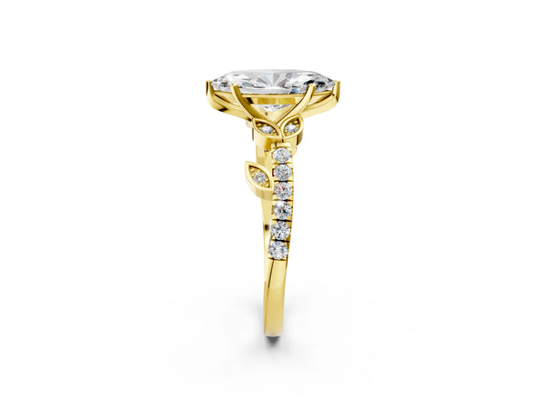 Yellow Gold Marquise Leaf Solitaire Engagement Ring Setting with Pave Band