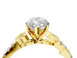 Yellow gold Marquise Solitaire Leaf-Inspired Diamond Ring with Pavé Band and Four-Prong Setting_8