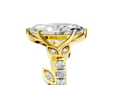 Yellow gold Marquise Solitaire Leaf-Inspired Diamond Ring with Pavé Band and Four-Prong Setting_9