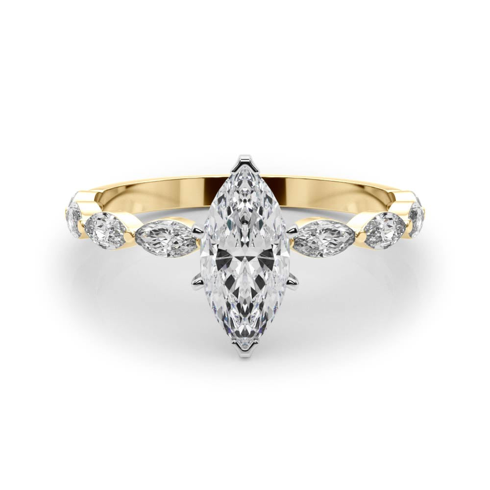 Yellow gold Marquise Solitaire Marquise Side Stone Prong Setting Ring 1
