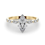 14K Yellow Gold 2.01 Carat F VS1 Marquise Solitaire Marquise Side Stone Prong Setting Ring