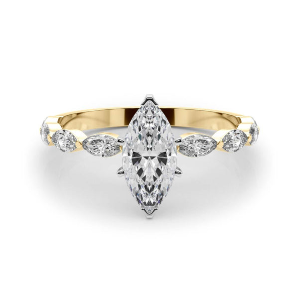 14K Yellow Gold 2.01 Carat E VS1 Marquise Solitaire Marquise Side Stone Prong Setting Ring