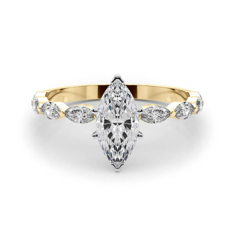Yellow gold Marquise Solitaire Marquise Side Stone Prong Setting Ring 1