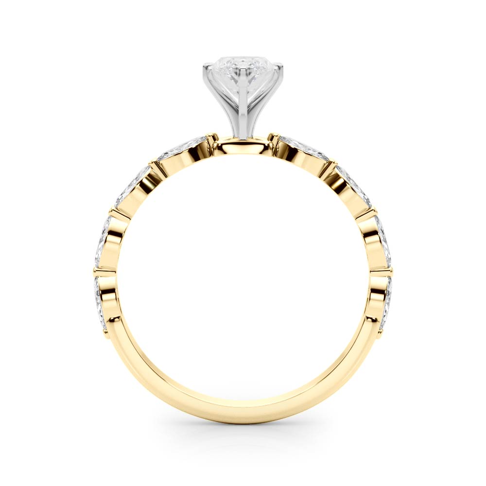 Yellow gold Marquise Solitaire Marquise Side Stone Prong Setting Ring 2