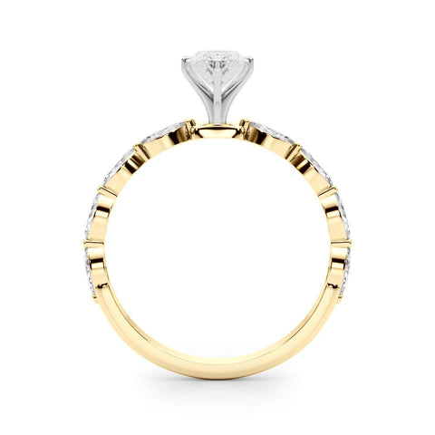 Yellow gold Marquise Solitaire Marquise Side Stone Prong Setting Ring 2