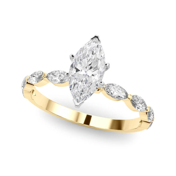 14K Yellow Gold 2.01 Carat F VS1 Marquise Solitaire Marquise Side Stone Prong Setting Ring