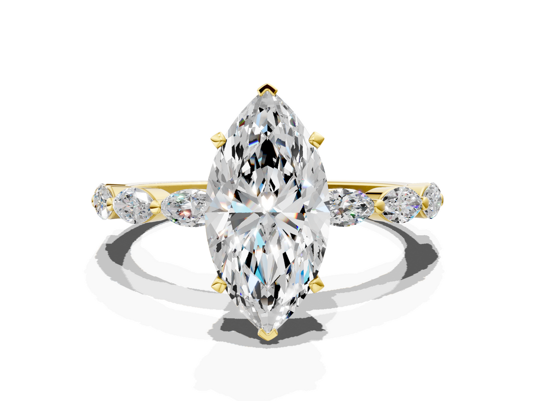 Yellow gold Marquise Solitaire Marquise Side Stone Prong Setting Ring_65