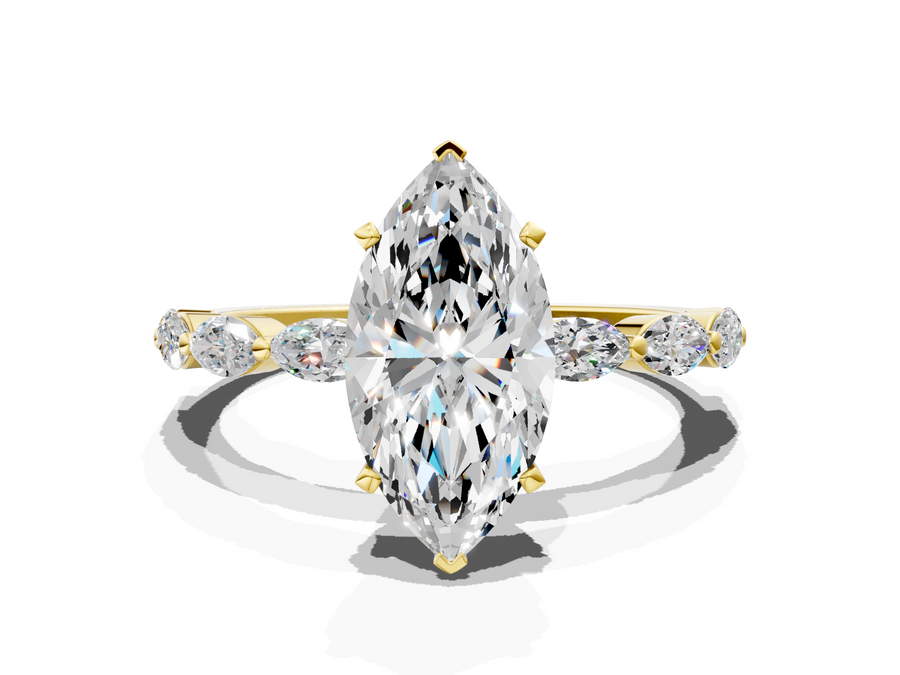 Yellow gold Marquise Solitaire Marquise Side Stone Prong Setting Ring