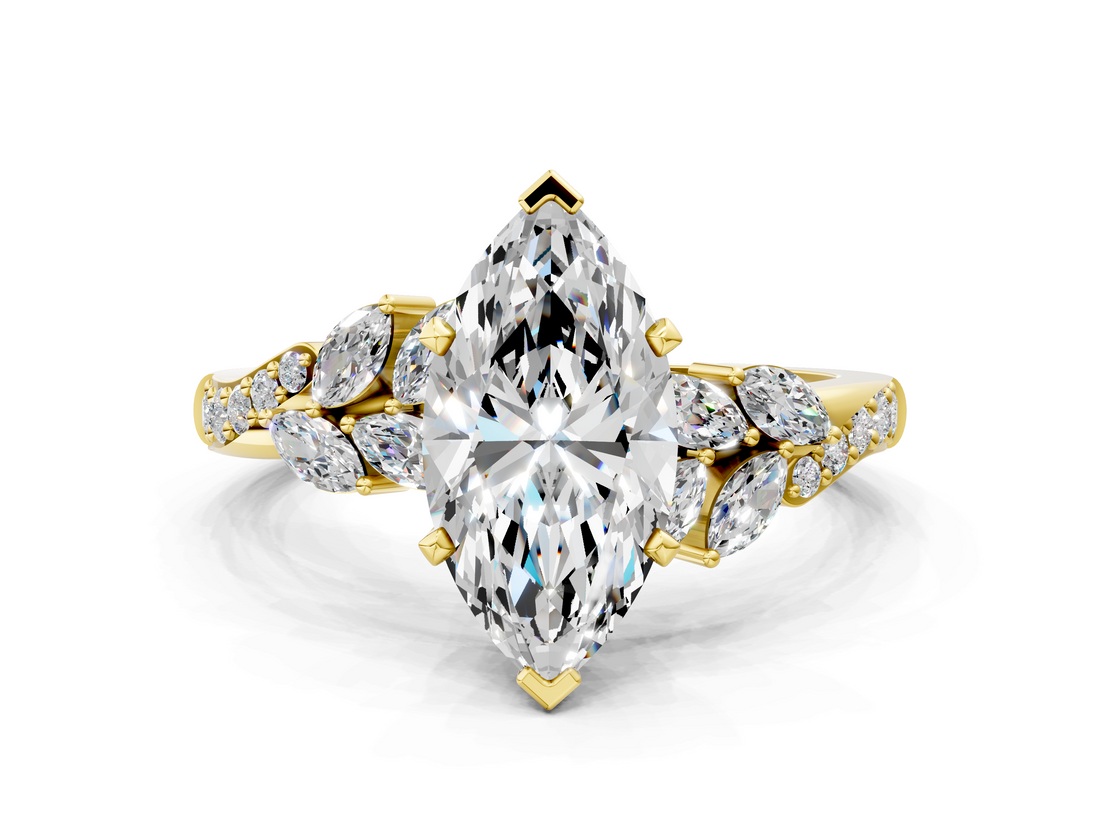 Yellow gold Marquise Solitaire Marquise Twist Band with Six-Prong Setting_71