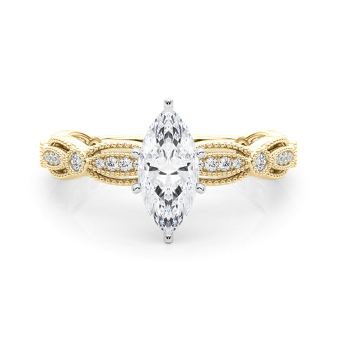 Yellow gold Marquise Solitaire Milgrain Diamond Engagement Ring with Bezel and Marquise Band 1