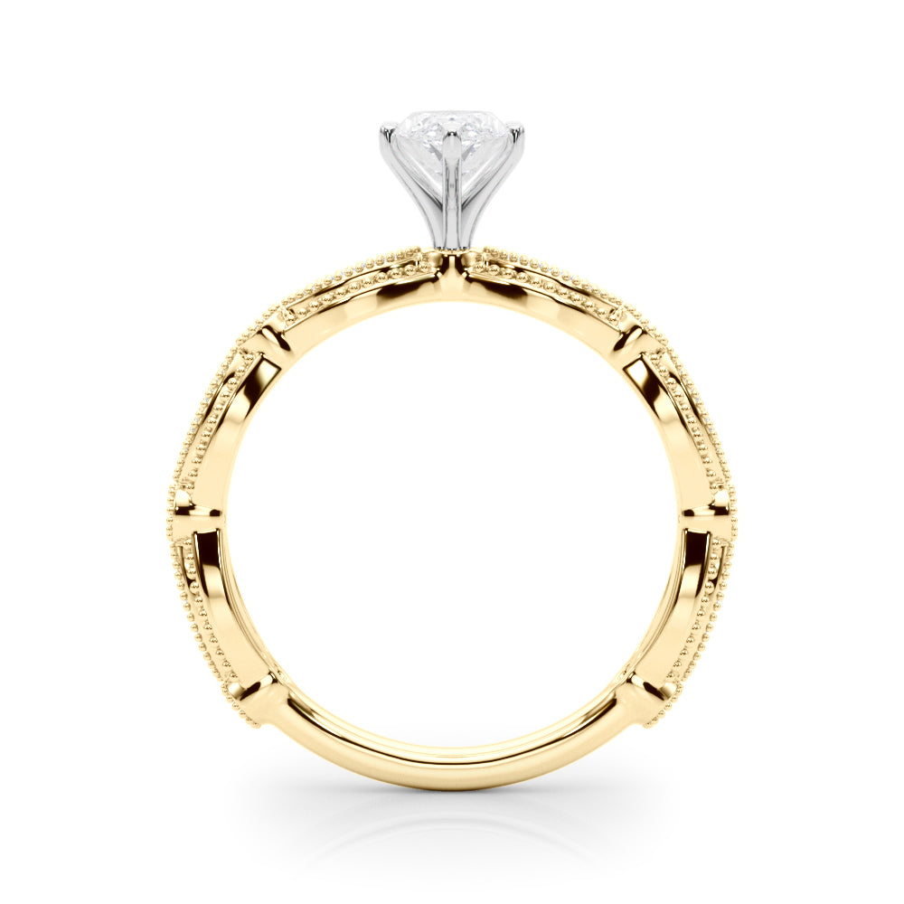 Yellow gold Marquise Solitaire Milgrain Diamond Engagement Ring with Bezel and Marquise Band 2