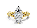 Yellow gold Marquise Solitaire Milgrain Diamond Engagement Ring with Bezel and Marquise Band_145