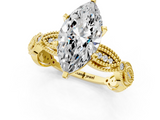 Yellow gold Marquise Solitaire Milgrain Diamond Engagement Ring with Bezel and Marquise Band_146