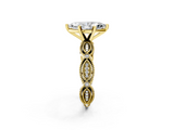Yellow gold Marquise Solitaire Milgrain Diamond Engagement Ring with Bezel and Marquise Band_147