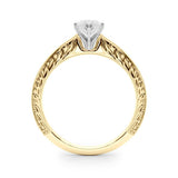 Yellow gold Marquise Solitaire Milgrain Engraved Band with Four-Prong Setting 2