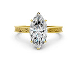 Yellow gold Marquise Solitaire Milgrain Engraved Band with Four-Prong Setting_4