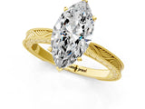 Yellow gold Marquise Solitaire Milgrain Engraved Band with Four-Prong Setting_5