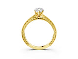 Yellow gold Marquise Solitaire Milgrain Engraved Band with Four-Prong Setting_7