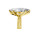 Yellow gold Marquise Solitaire Milgrain Engraved Band with Four-Prong Setting_9