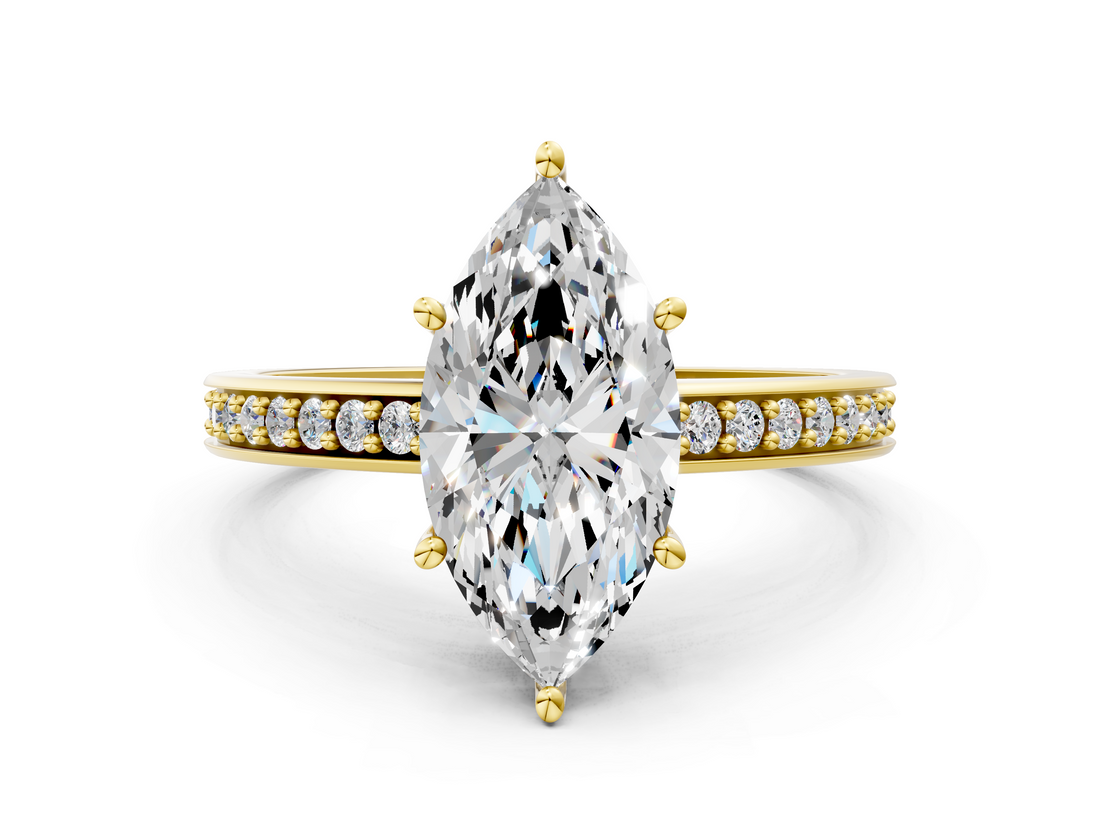 Yellow gold Marquise Solitaire Pavé Band Prong Setting Ring_20