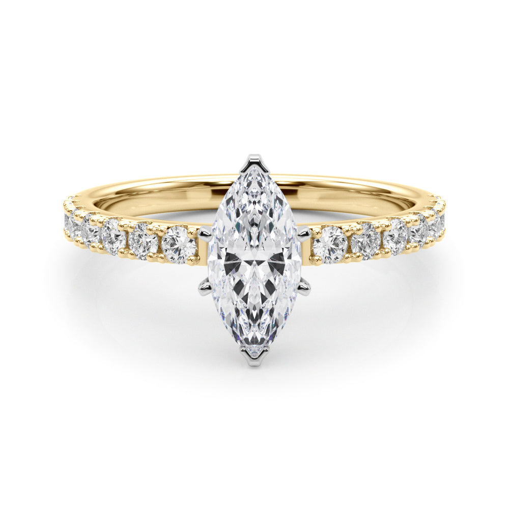 Yellow gold Marquise Solitaire Pavé Band with Four-Prong Setting 1