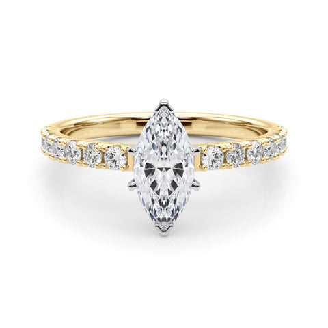 Yellow gold Marquise Solitaire Pavé Band with Four-Prong Setting 1
