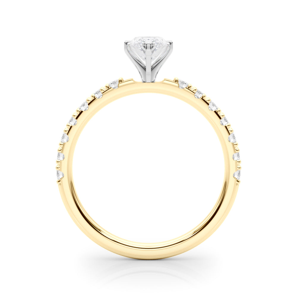 Yellow gold Marquise Solitaire Pavé Band with Four-Prong Setting 2