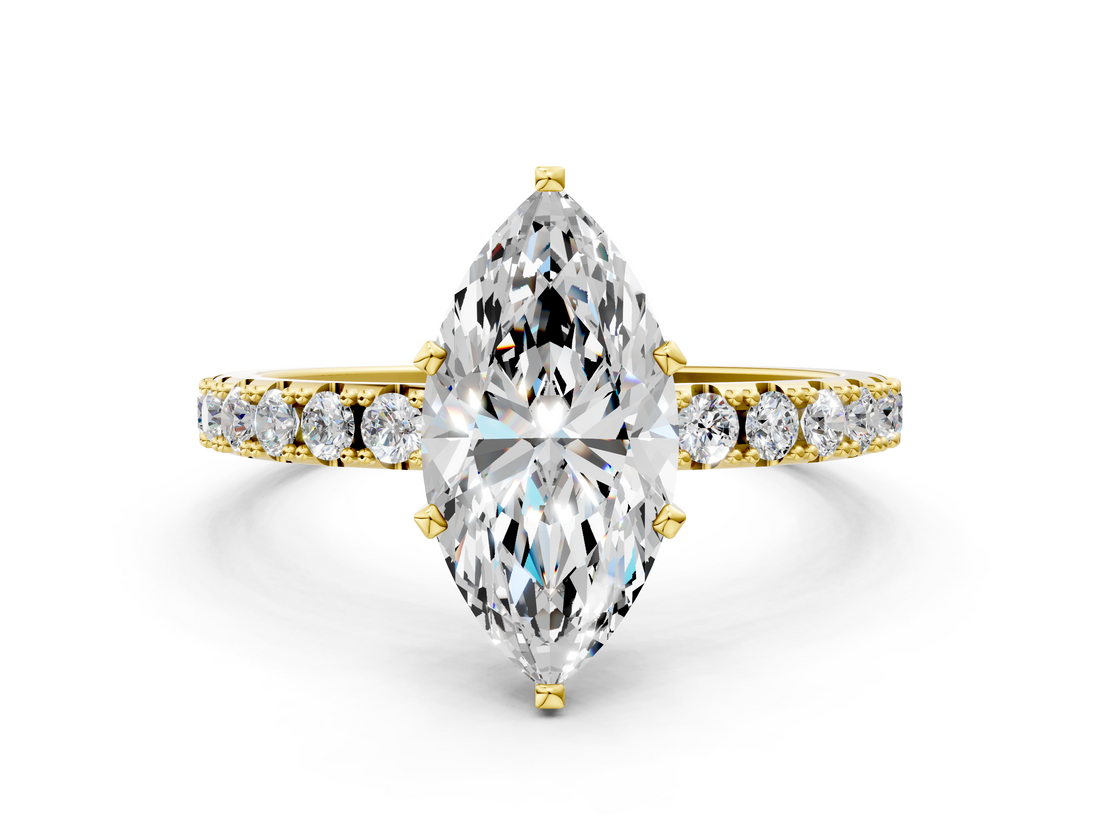 Yellow gold Marquise Solitaire Pavé Band with Four-Prong Setting_146
