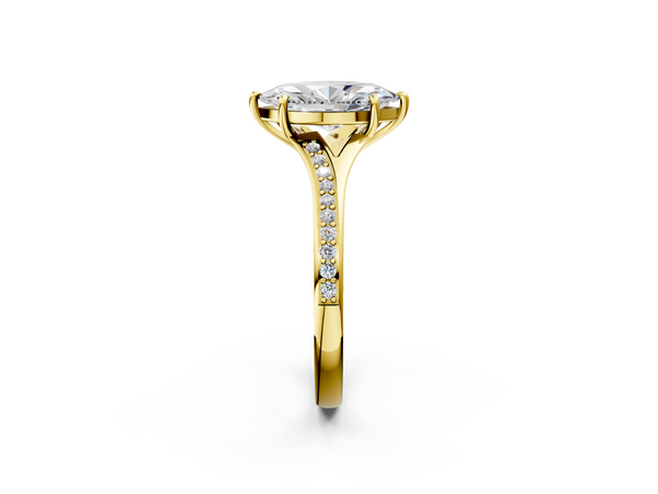Yellow gold Marquise Cut Diamond Solitaire Ring with Pavé Band and Prong Setting