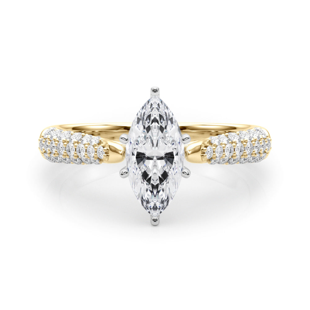 Yellow gold Marquise Solitaire Pavé Diamond Engagement Ring with Four-Prong Setting 1