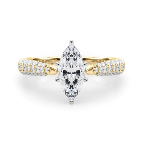 Yellow gold Marquise Solitaire Pavé Diamond Engagement Ring with Four-Prong Setting 1