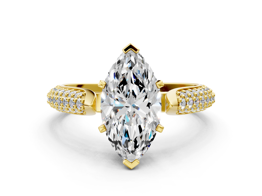 Yellow gold Marquise Solitaire Pavé Diamond Engagement Ring with Four-Prong Setting_159