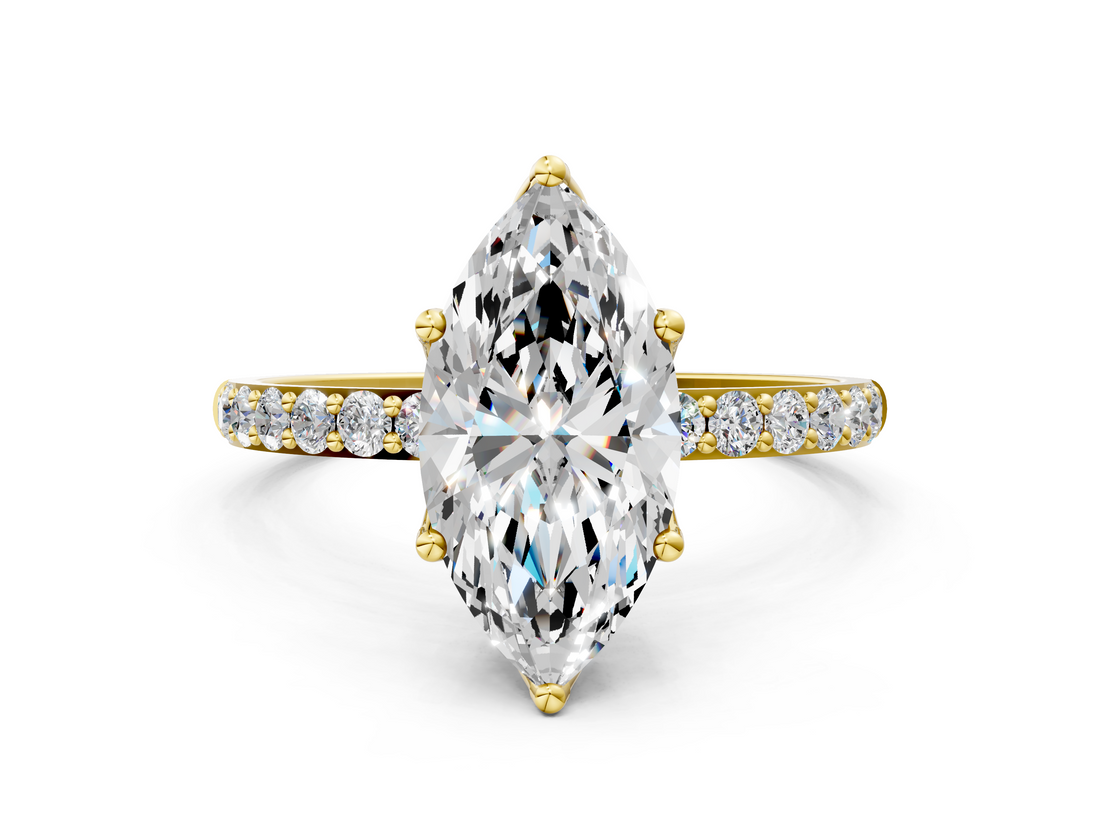 Yellow gold Marquise Solitaire Pavé Diamond Engagement Ring with Four-Prong Setting_62