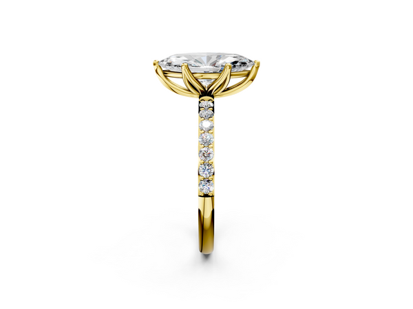 Yellow Gold Marquise Solitaire Engagement Ring Setting with Fine Line Pave Band