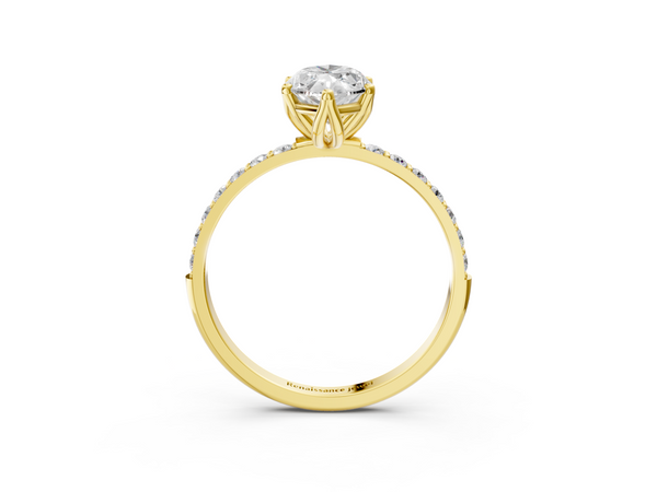 Yellow Gold Marquise Solitaire Engagement Ring Setting with Fine Line Pave Band