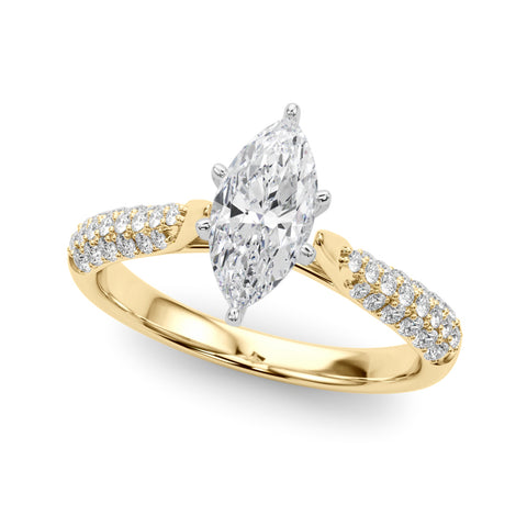 Yellow gold Marquise Solitaire Pavé Diamond Engagement Ring with Four-Prong Setting