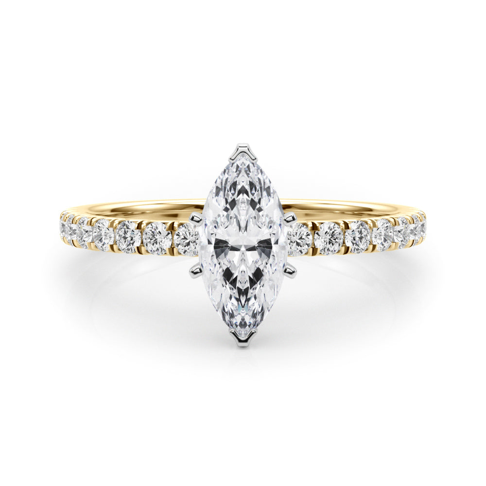 Yellow gold Marquise Solitaire Pave Diamond Engagement Ring with Four-Prong Setting 1