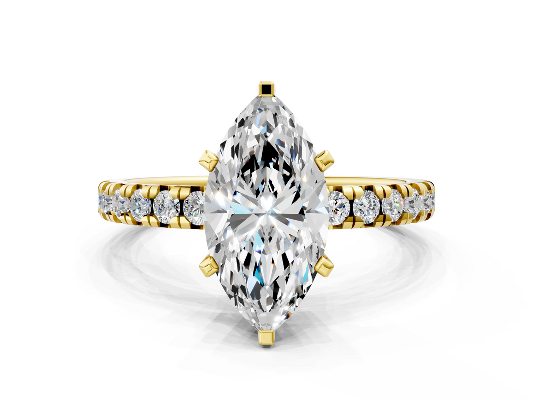 Yellow gold Marquise Solitaire Pave Diamond Engagement Ring with Four-Prong Setting_333