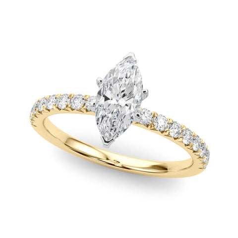 Yellow gold Marquise Solitaire Pave Diamond Engagement Ring with Four-Prong Setting