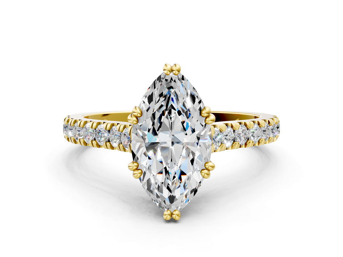 Yellow gold Marquise Solitaire Pave Diamond Engagement Ring with Prong Setting_32