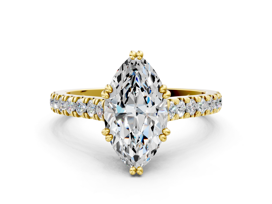 Yellow gold Marquise Solitaire Pave Diamond Engagement Ring with Prong Setting