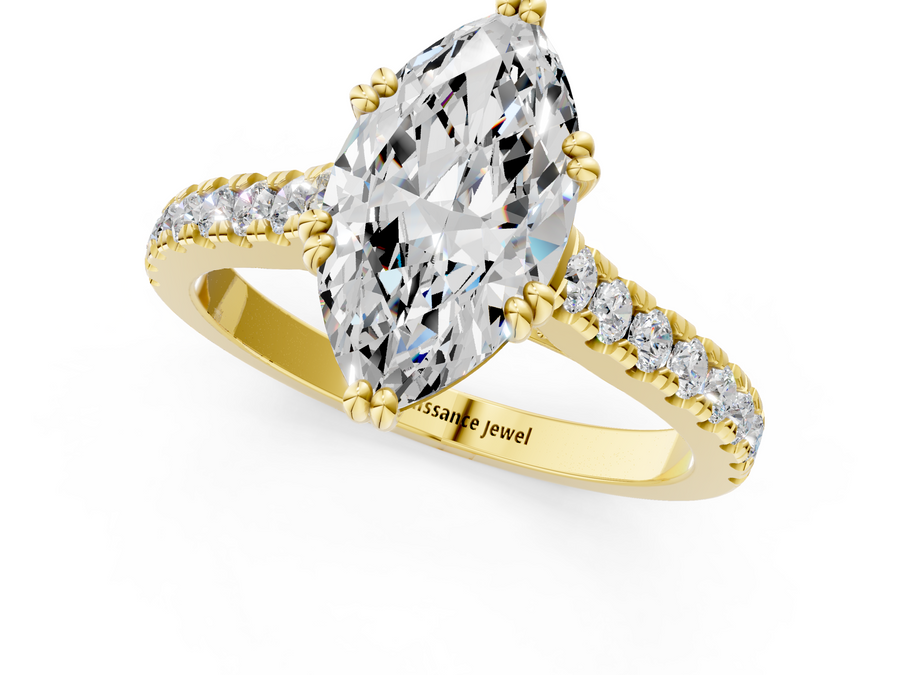 Yellow gold Marquise Solitaire Pave Diamond Engagement Ring with Prong Setting